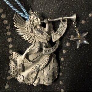 Avon 2002 Pewter Angel Ornament with Trumpet and Star
